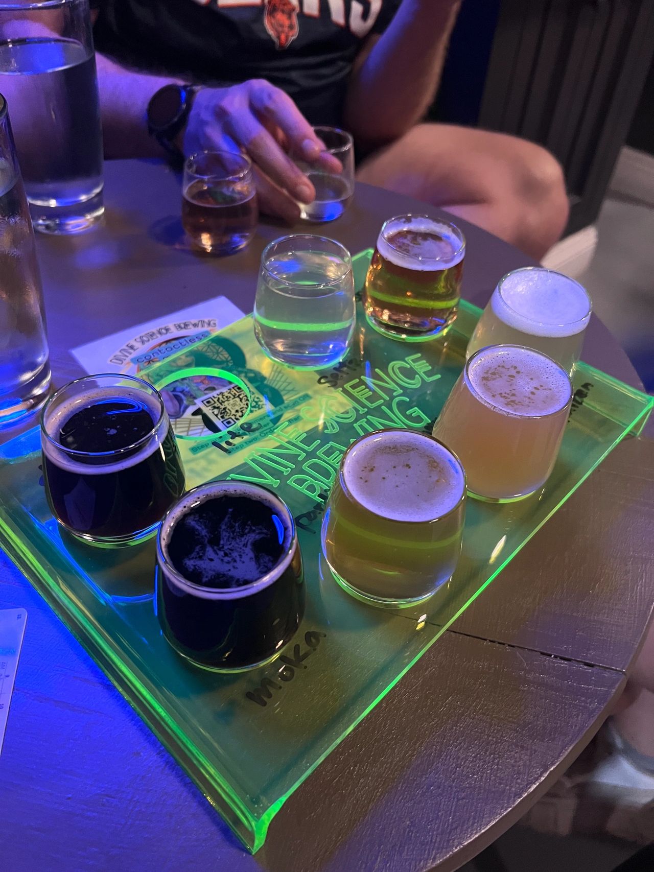 Flights of different gluten free beers at Divine Science Brewery