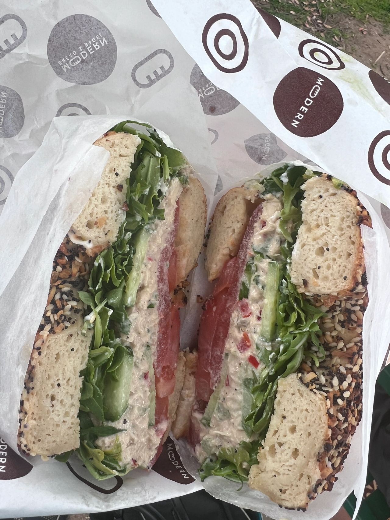 Tuna everything bagel from Modern Bread and Bagel