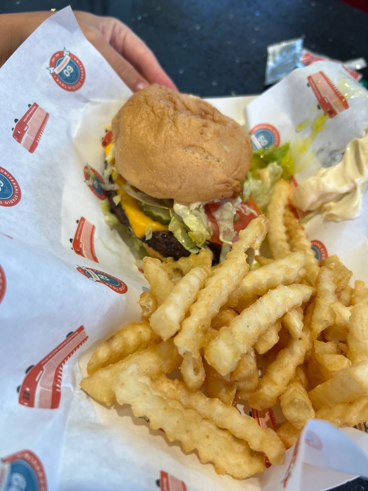 Burger and fries at Mel's Diner Burger and fries at Mel's Diner